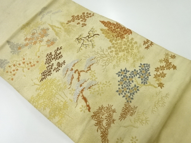 JAPANESE KIMONO / ANTIQUE NAGOYA OBI / SILK / WOVEN TREES